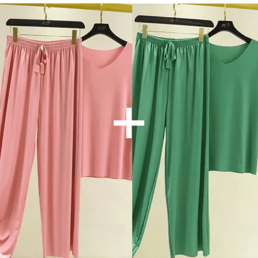 Conjunto Soft© (Camiseta + Calça) - Pague 1 leve 2 0 loja Zene Rosa e Verde PP (40-50kg) 